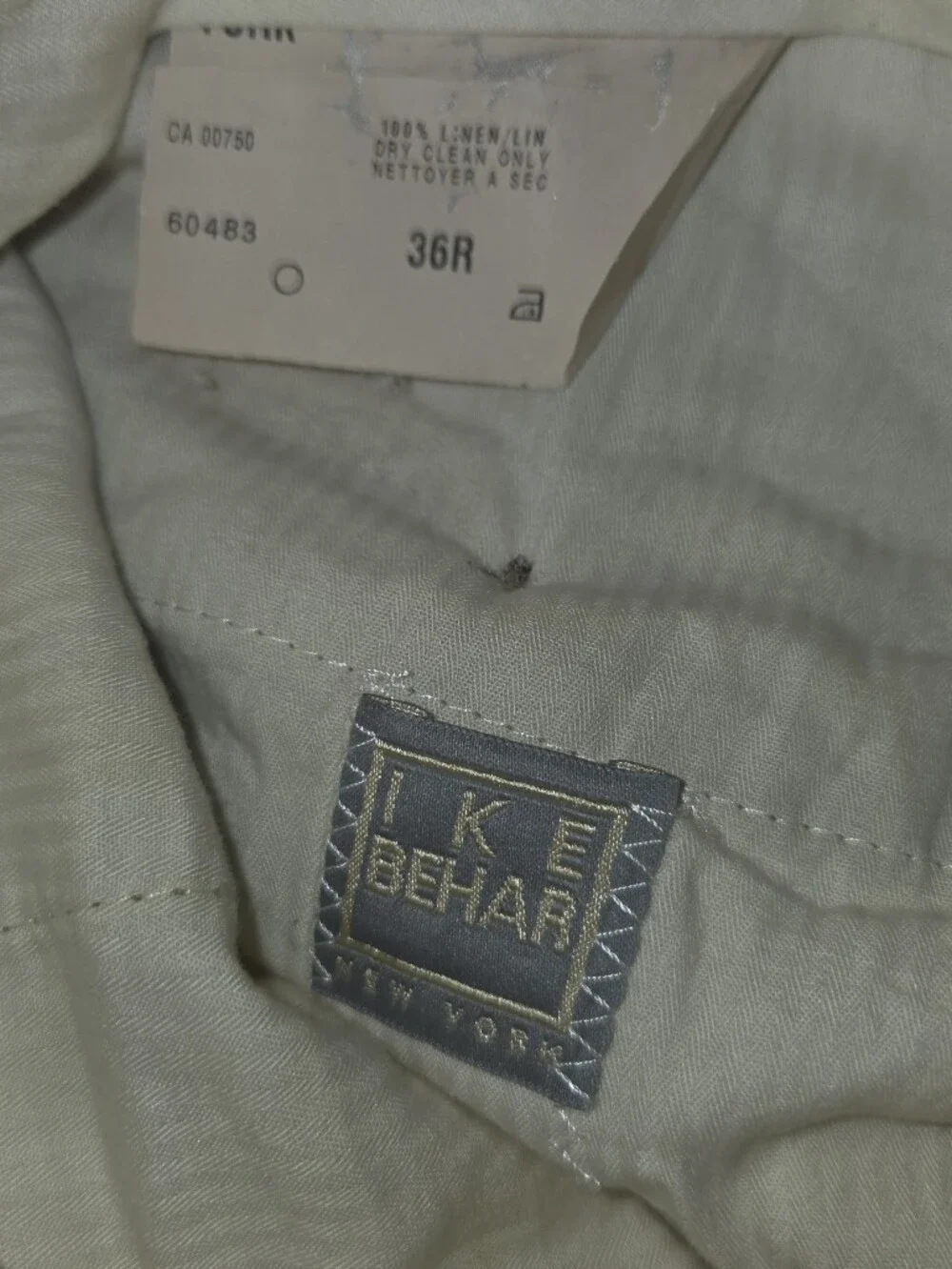 IKE Behar Beige Linen Men’s Pants With Cuff 100% Linen Slub Vintage 36x32